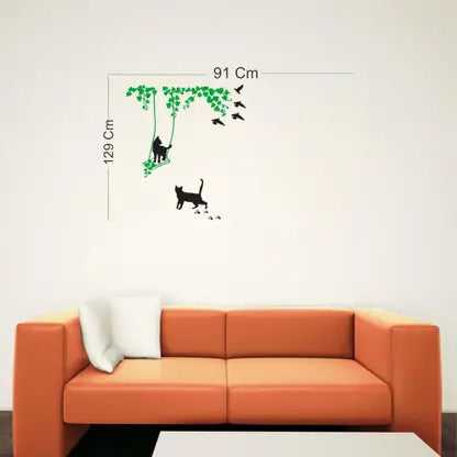 Divine studio 61 cm Cat On Swings Design Wall Sticker Standard Size -61cmx120cm Color - Multicolor Self Adhesive Sticker  (Pack of 1)