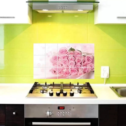 BIBITIME Pink Rose Kitchen Oil Proof Wall Stickers 17.72 inches x 27.56 inches Roses Flower