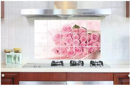 BIBITIME Pink Rose Kitchen Oil Proof Wall Stickers 17.72 inches x 27.56 inches Roses Flower