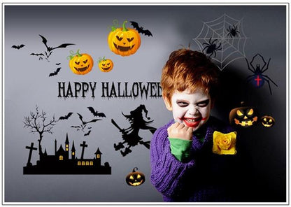 Unique Bargains Halloween Pumpkin Witch Moon Bat Pattern Wall Sticker Black