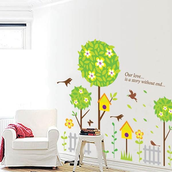Wall stickers Pop illustration Birds and birdhouses Interior wall decor Scandinavian style DIY Removable