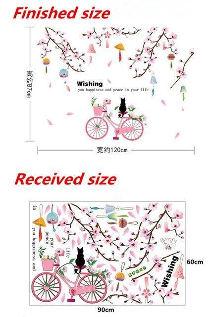 SK9357 Peach Flower Bicycle Wall Sticker - Multi