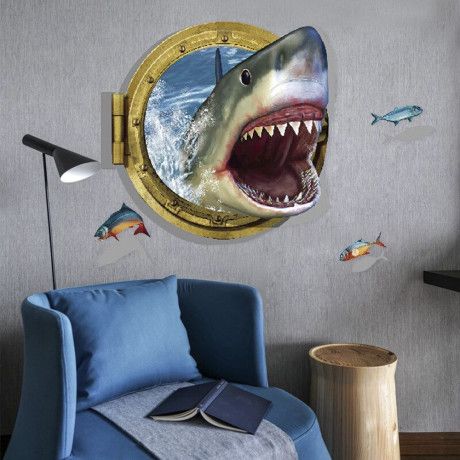 Shark Porthole Wall Decal Sticker Mural Poster Print Art Kids Bedroom Home Decor HD37