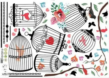 PG888  Girl's Walls Sticked with Bird Cages under Street Lamps and Loving Elk Composite Decoration Stickers