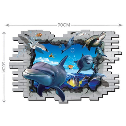Wall stickers, trompe l'oeil, trick art, 3D, three-dimensional, pop-out, wall sticker, wallpaper sticker, wall decoration, wall decoration, interior decoration, sea, dolphin,