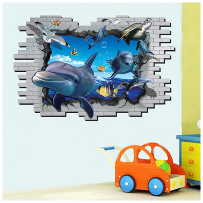 Wall stickers, trompe l'oeil, trick art, 3D, three-dimensional, pop-out, wall sticker, wallpaper sticker, wall decoration, wall decoration, interior decoration, sea, dolphin,