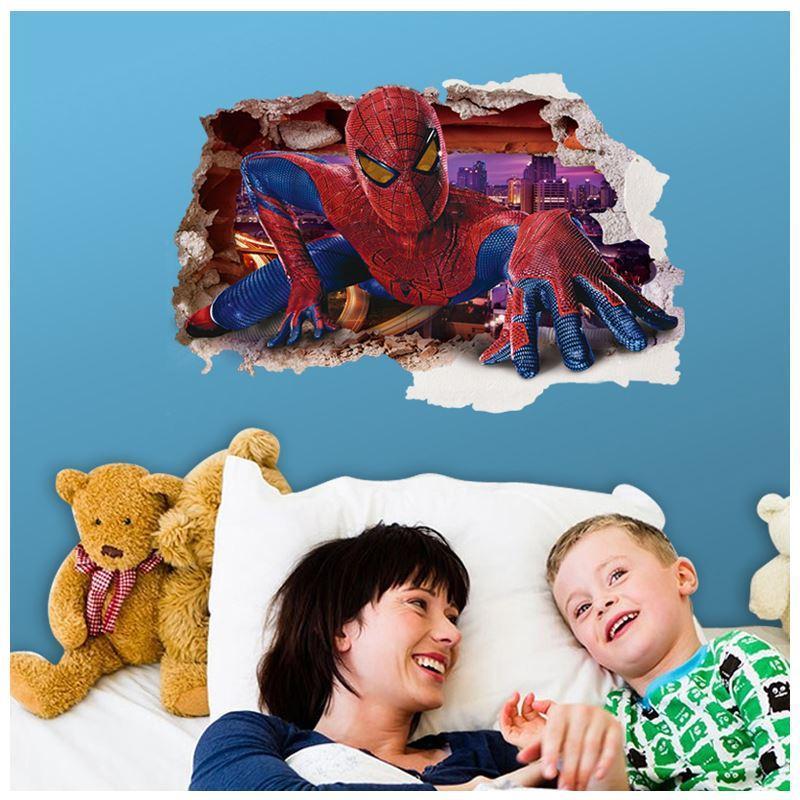AY9269 3D Spiderman Floor Stickers wall Decals Removable PVC Superman Wall stickers Home Decor Mural Cartoon Decor