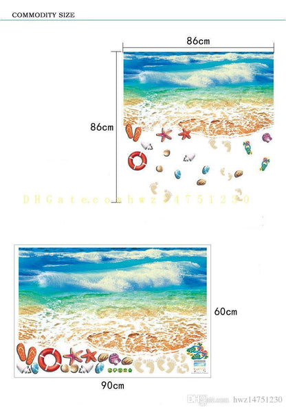The SK9174N blue beach nano waterproof and oil-proof wall is attached to the porch bedroom floor seamless patchwork sticker PVC