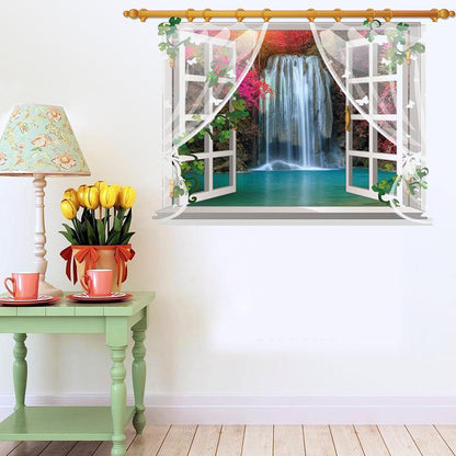 SK9020E 3D Wall stickers Waterfall Window Plant Landscape Home Decoration DIY Vinyl Decal Movie Mural Art