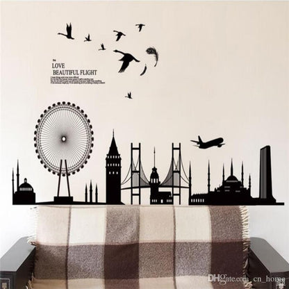 jm7279 black city building amusement park Ferris wheel sticker bedroom background wall decoration Removable Wall Sticker