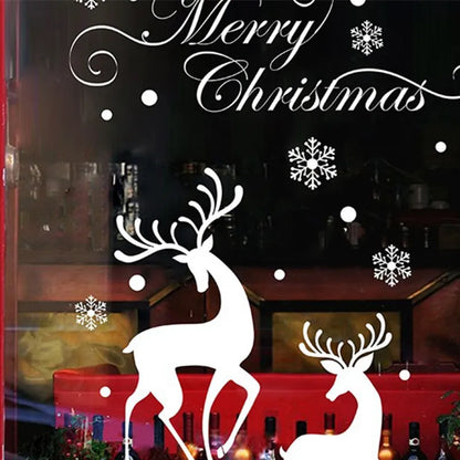 White Snow Reindeer Window Glass Door Removable Christmas Wall Sticker