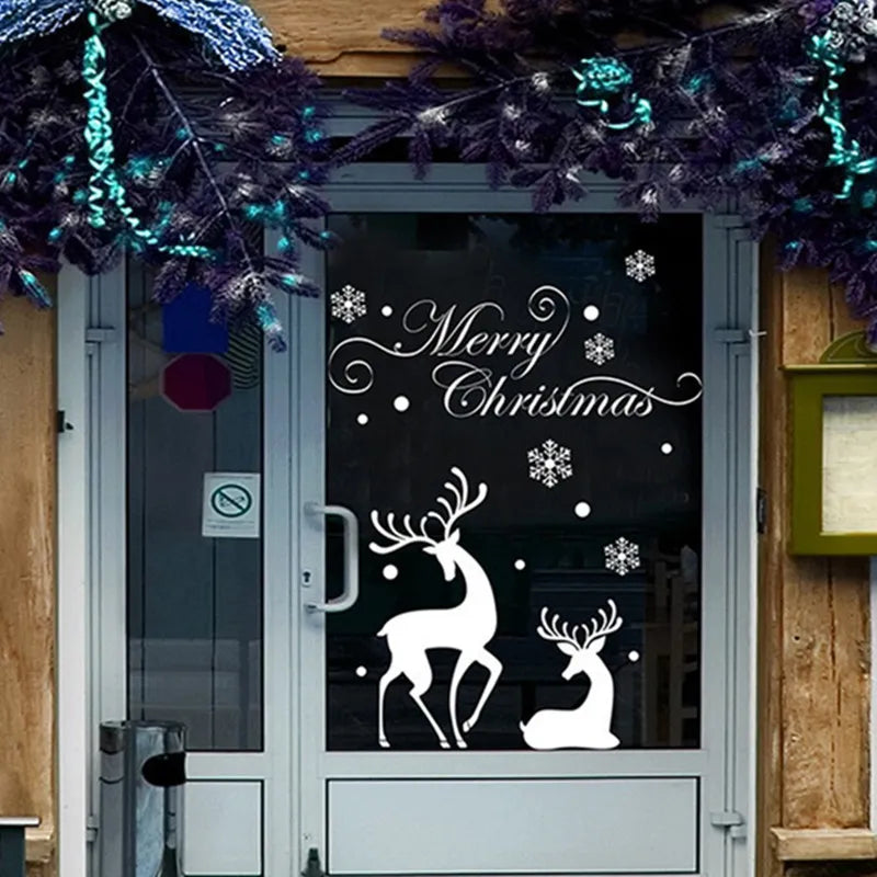 White Snow Reindeer Window Glass Door Removable Christmas Wall Sticker