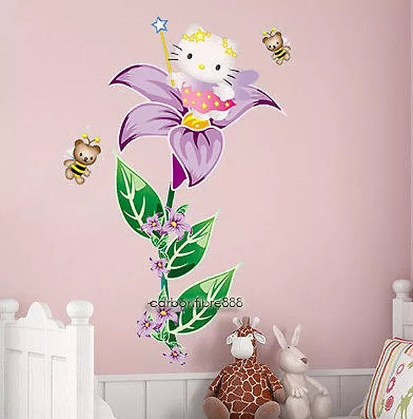 Large Hello Kitty Fairy Flower Wall Stickers Girls Decor Decals Vinyl Removable
