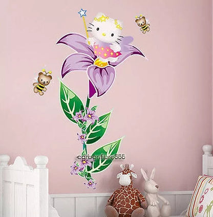 Large Hello Kitty Fairy Flower Wall Stickers Girls Decor Decals Vinyl Removable