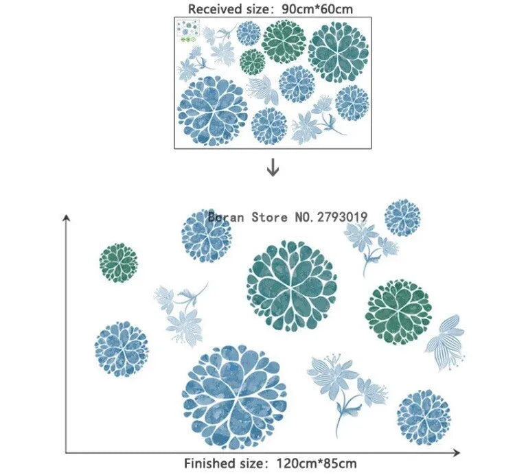 Blue & Green Floral Mandalas Wall Stickers or Cabinets Decal Set