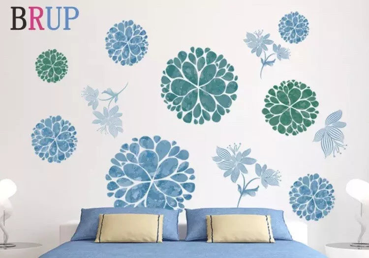 Blue & Green Floral Mandalas Wall Stickers or Cabinets Decal Set