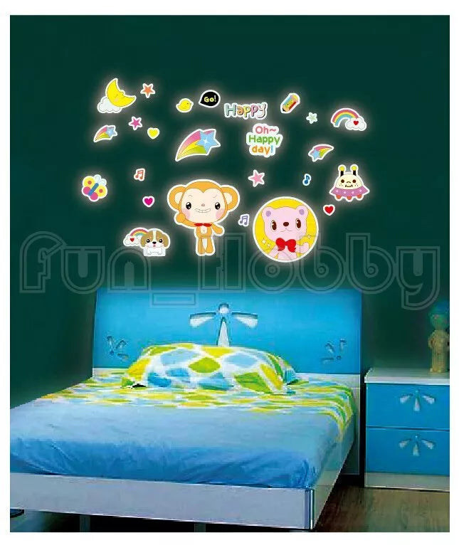 Cortina 25 cm Night Cartoon Radium Theme Vinly Wall Stickers Multi Color Glow in the Dark Sticker