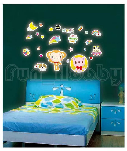 Cortina 25 cm Night Cartoon Radium Theme Vinly Wall Stickers Multi Color Glow in the Dark Sticker
