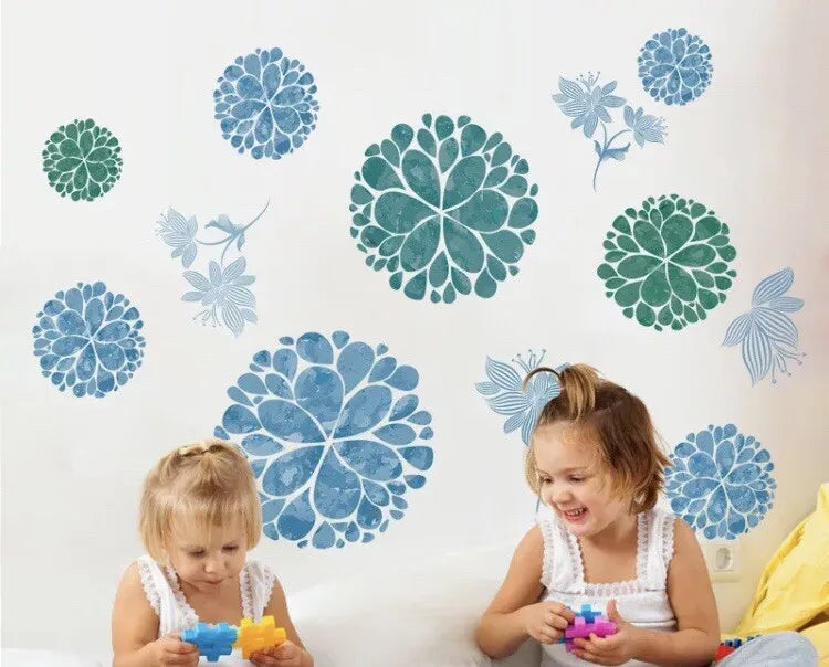Blue & Green Floral Mandalas Wall Stickers or Cabinets Decal Set