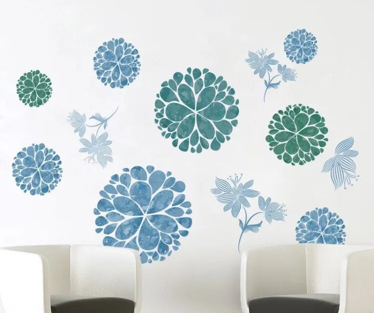 Blue & Green Floral Mandalas Wall Stickers or Cabinets Decal Set