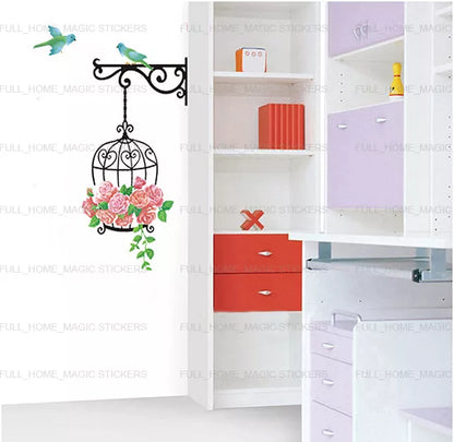 Tc1006 Large Floral Bird Cage Birds Wall Stickers Mural Home Decal Art Decor Corner DIY