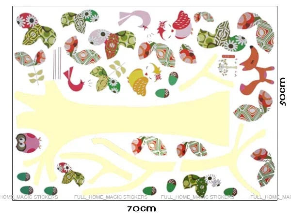 Colourful Animal Tree Wall Stickers Nursery/Girls/Kids Room Art Decals Owl FoxXY8053