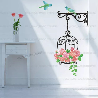 Tc1006 Large Floral Bird Cage Birds Wall Stickers Mural Home Decal Art Decor Corner DIY