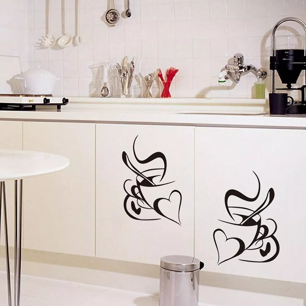 Double Love Coffee Cup Wall Sticker Removable Home Decor Wall Art Two Colors New