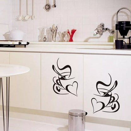 Double Love Coffee Cup Wall Sticker Removable Home Decor Wall Art Two Colors New