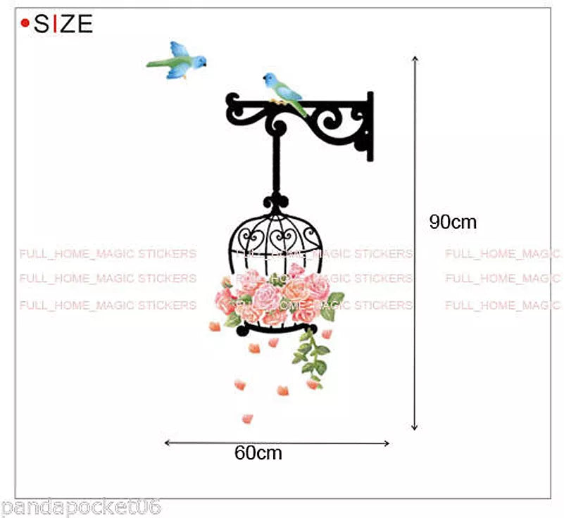 Tc1006 Large Floral Bird Cage Birds Wall Stickers Mural Home Decal Art Decor Corner DIY