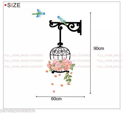 Tc1006 Large Floral Bird Cage Birds Wall Stickers Mural Home Decal Art Decor Corner DIY