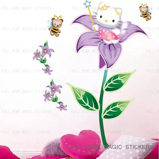 Large Hello Kitty Fairy Flower Wall Stickers Girls Decor Decals Vinyl Removable