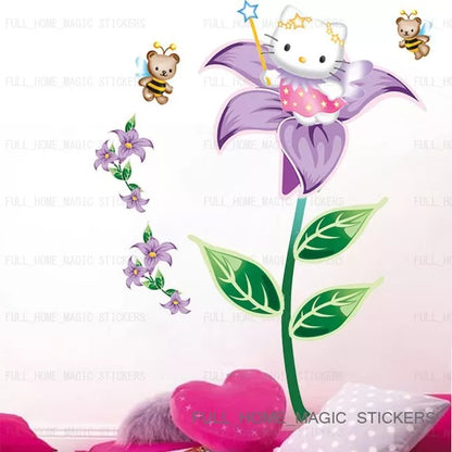 Large Hello Kitty Fairy Flower Wall Stickers Girls Decor Decals Vinyl Removable