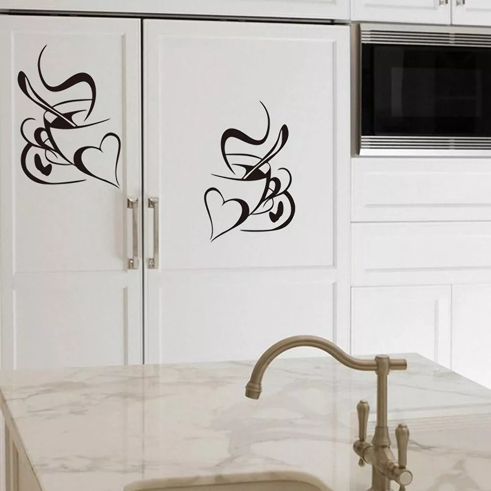 Double Love Coffee Cup Wall Sticker Removable Home Decor Wall Art Two Colors New