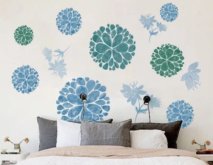 Blue & Green Floral Mandalas Wall Stickers or Cabinets Decal Set