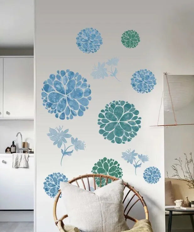 Blue & Green Floral Mandalas Wall Stickers or Cabinets Decal Set