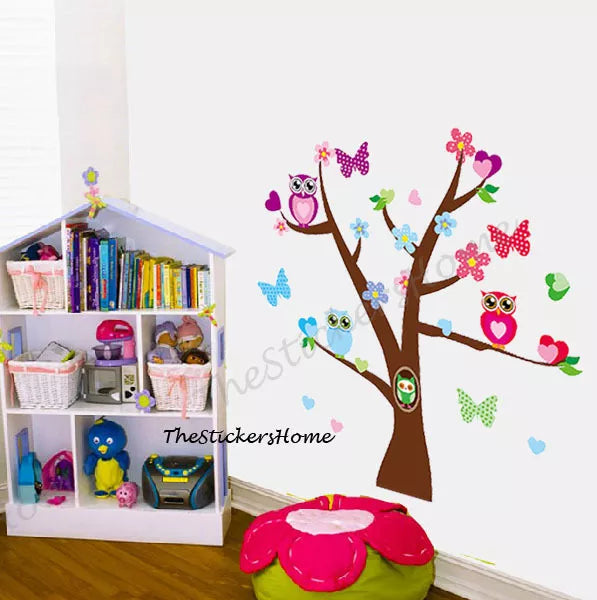 Owl Flower Butterfly Tree Wall Stickers Girls Bedroom Decor Kids Nursery Decals