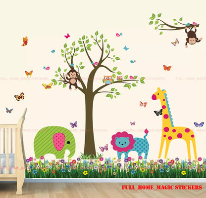 Monkey Owls Tree Jungle Animal Butterflies Wall Stickers Baby Nursery Kids Decal