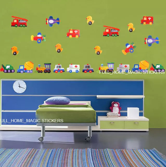 Ncs0037 Toy Cars/Truck/Duck Transport 23pc Wall Sticker Decal Nursery Baby Kids Decor