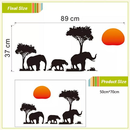 Elephants Family Tree Forest Sun Newest Creative Home Decal Wall Stickers