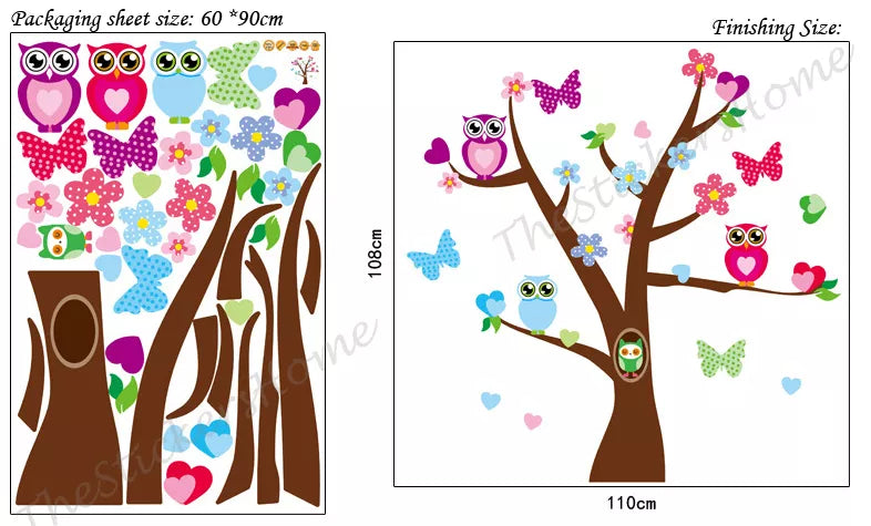 Owl Flower Butterfly Tree Wall Stickers Girls Bedroom Decor Kids Nursery Decals