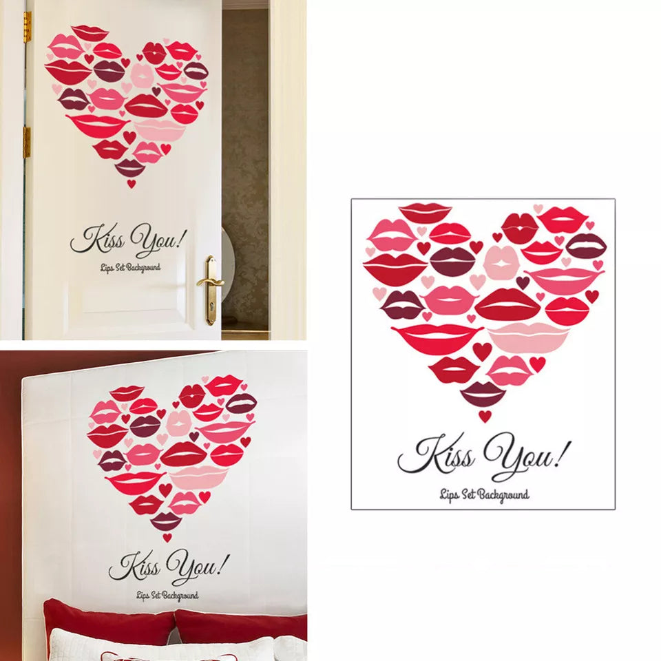Sks6056 Romantic Red Lips Wall Stickers, Wedding Decoration, Decal, Living Room, Home Decor, Self-adhesive Wallpaper, Valentine's Day Mural