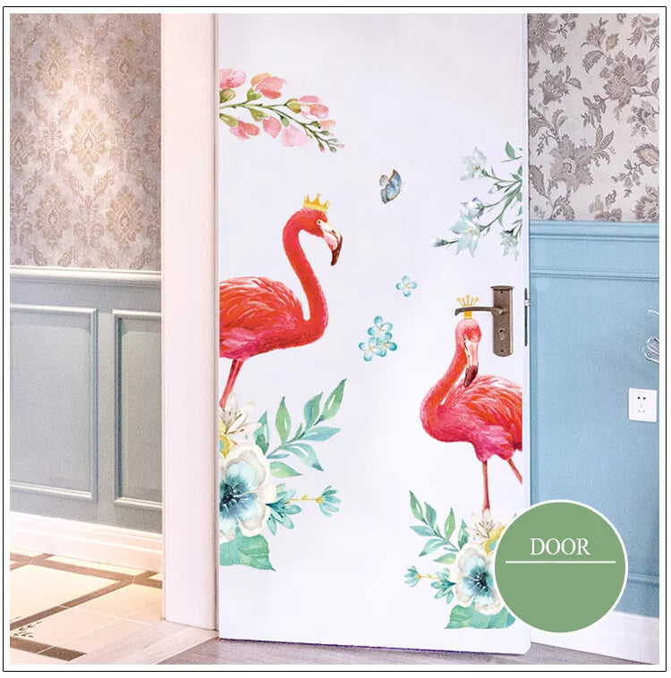 Flamingo Wall Stickers Door Entrance Screen Stickers for Bedroom Living Room Decor (30x90cm/11x35 x2pcs)