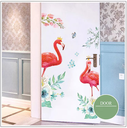 Flamingo Wall Stickers Door Entrance Screen Stickers for Bedroom Living Room Decor (30x90cm/11x35 x2pcs)