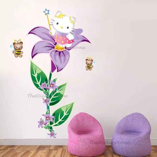 Large Hello Kitty Fairy Flower Wall Stickers Girls Decor Decals Vinyl Removable