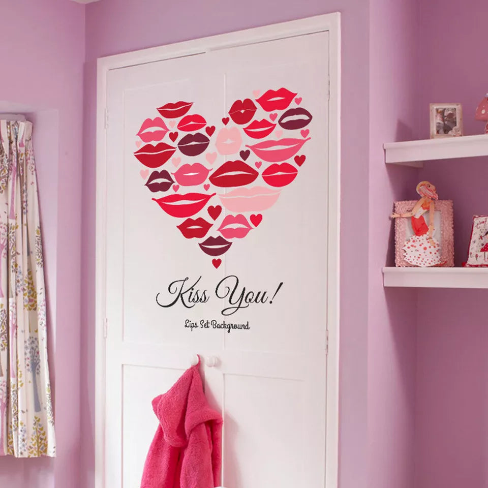 Sks6056 Romantic Red Lips Wall Stickers, Wedding Decoration, Decal, Living Room, Home Decor, Self-adhesive Wallpaper, Valentine's Day Mural