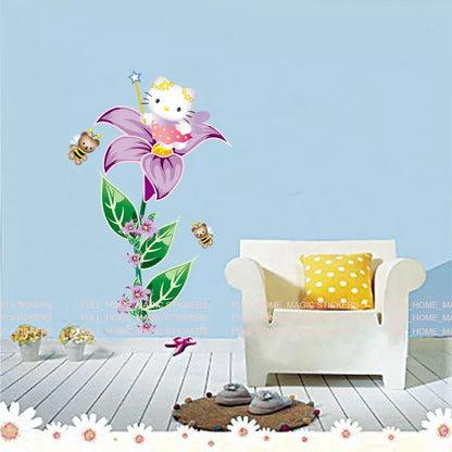 Large Hello Kitty Fairy Flower Wall Stickers Girls Decor Decals Vinyl Removable