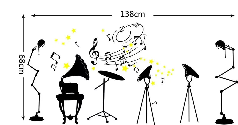 Removable Wallpaper Self- Adhesive Wall Sticker Musial Instrument Decal Musical Notes Wall Decoration for Home Muscial House Bedroom