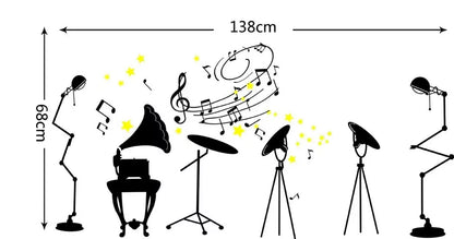 Removable Wallpaper Self- Adhesive Wall Sticker Musial Instrument Decal Musical Notes Wall Decoration for Home Muscial House Bedroom