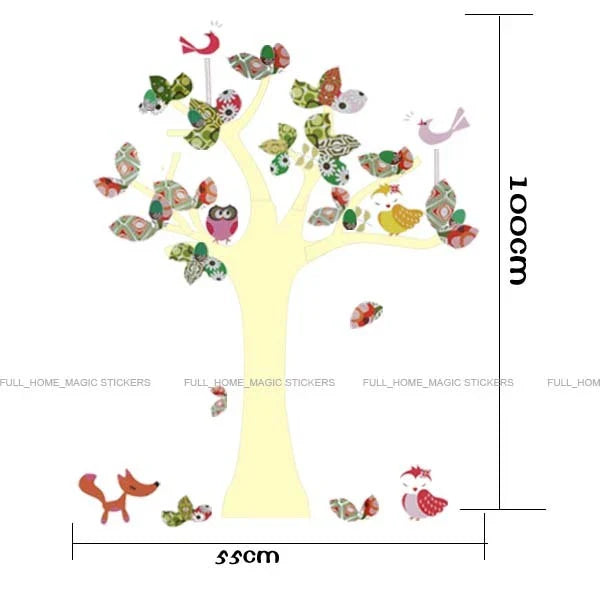 Colourful Animal Tree Wall Stickers Nursery/Girls/Kids Room Art Decals Owl FoxXY8053